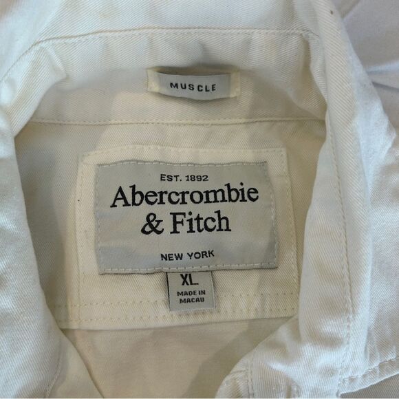 Ambercrombie & Fitch Muscle Men's White Double Pocket Long Sleeve Button Down XL - Picture 5 of 7